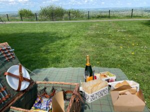Photo of a gourmet picnic laid out on the lawn at English Cottage Vacation on a luxury British vacation