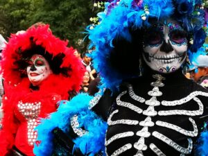 Photo of people dressed as spooky skeletons during Halloween in Dorset