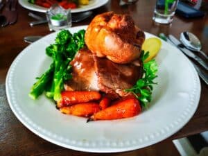 Photo of a traditional roast beef and Yorkshire pudding for a foodie's guide to the Cotswolds