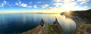 photo of a hiker on the south west coastal path at wareham in dorset