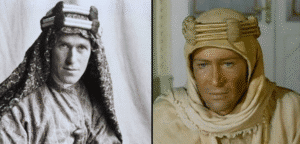 collage showing the real TE Lawrence & Peter O'Toole as Lawrence of Arabia